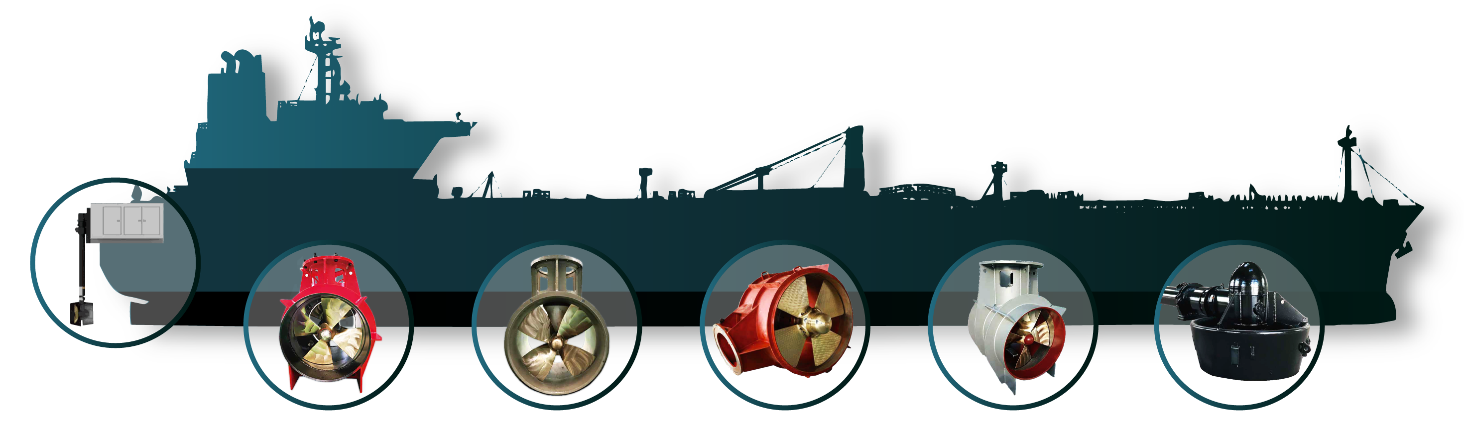 Silueta barco mercante con diferentes modelos de hélices